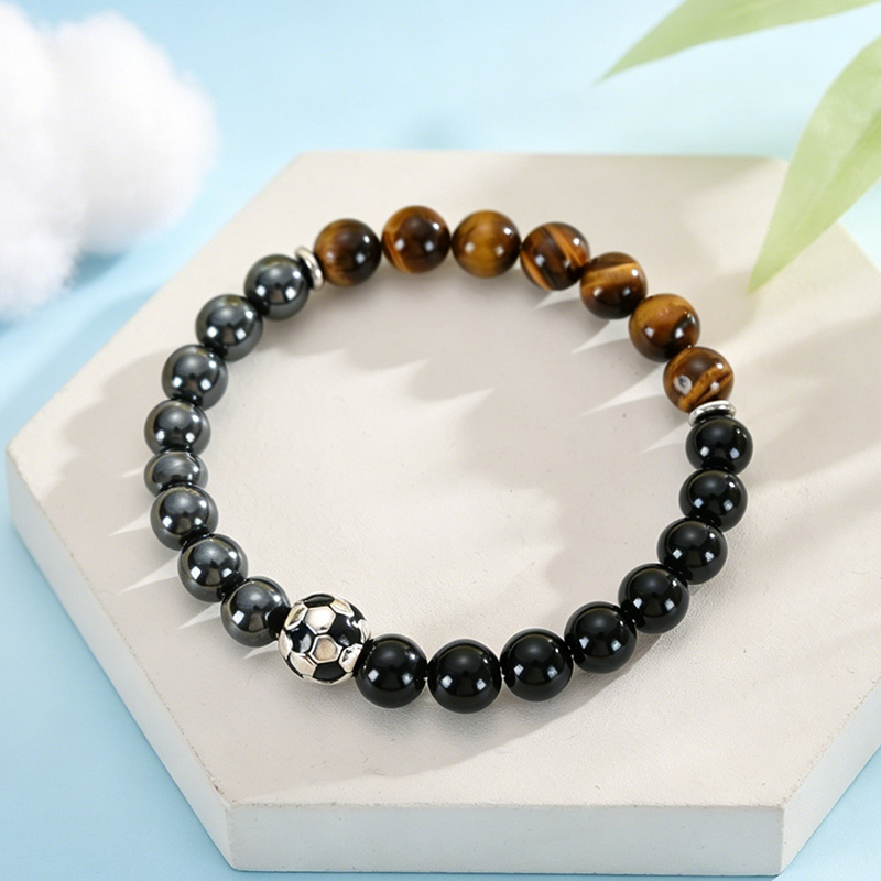 Men'S Accessories Gift Ideas - Pulsera de Fútbol de Obsidiana Negra,